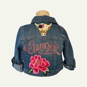 Kids Denim Jacket with Embroidered Cowgirl Design